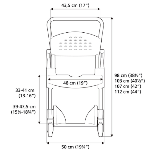 Etac Clean shower commode chair dimensions front Advanced Seating